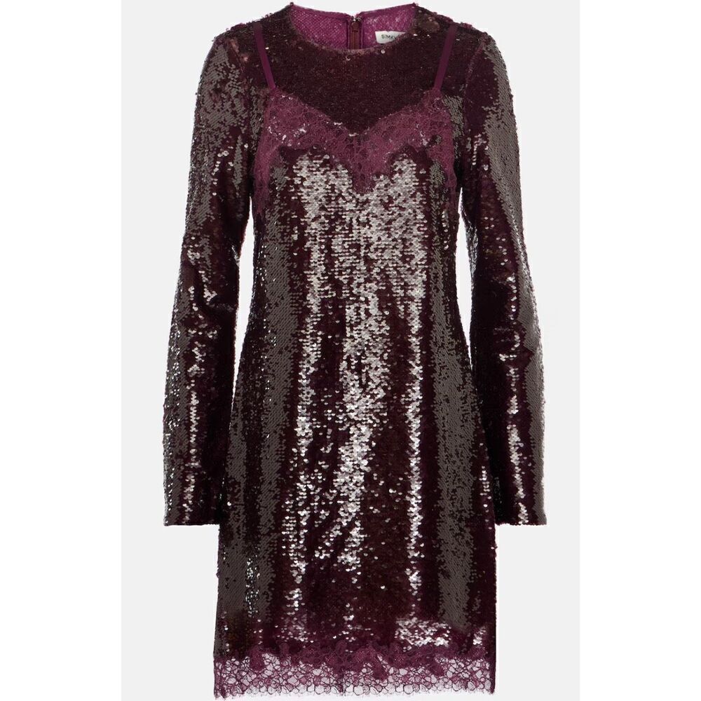 SIMKHAI Mako Sequined minidress In Maroon NWT Size 6